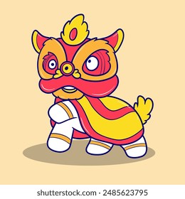 cute traditional chinese lion dance cartoon