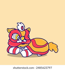 cute traditional chinese lion dance cartoon