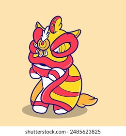 cute traditional chinese lion dance cartoon