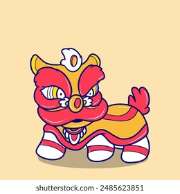 cute traditional chinese lion dance cartoon