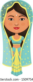 Cute Traditional Indian Girl Cartoon Character