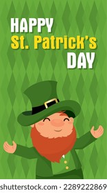Cute traditional irish elf character Happy saint patrick day poster Vector