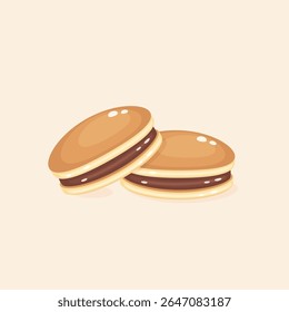 sobremesa japonesa tradicional bonito chamado dorayaki feito de panquecas cheias de pasta de feijão vermelho doce, ilustração vetorial