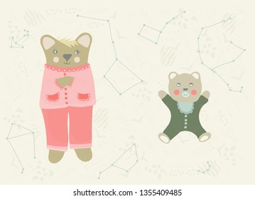 Cute traditional, retro style teddy bear character standing, smiling and greeting, cartoon vector illustration isolated on white background. Smiling teddy bear character greeting, ready to hug