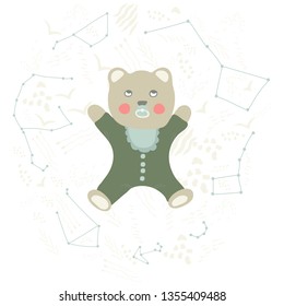 Cute traditional, retro style teddy bear character standing, smiling and greeting, cartoon vector illustration isolated on white background. Smiling teddy bear character greeting, ready to hug