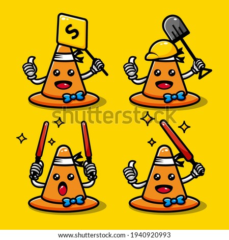 cute traffic cone character design set themed constuction