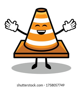 Cute traffic cone mascot design illustration