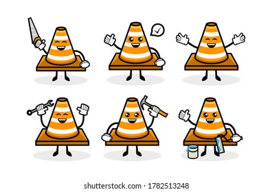 Cute traffic cone mascot design illustration vector template