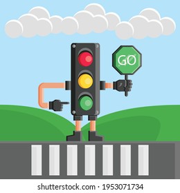 Cute traffic light give instructions to go, green lights