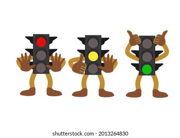 cute traffic light has hands and feet