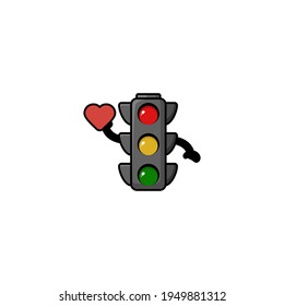 Cute Traffic Light Hold Love  Cartoon Character Vector Illustration Design. Outline, Cute, Funny Style. Recomended For Children Book, Cover Book, And Other.