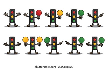 Cute traffic light set character vector design