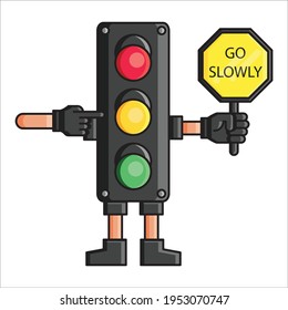 Cute traffic light vector give instructions to go slowly