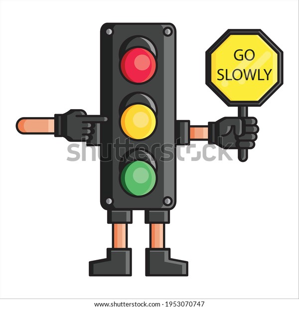 Cute\
traffic light vector give instructions to go\
slowly