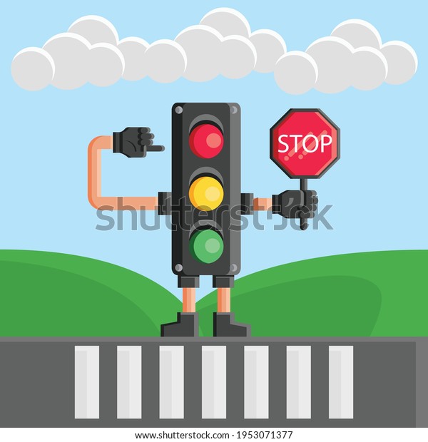 Cute traffic light vector give instructions to\
stop, red light