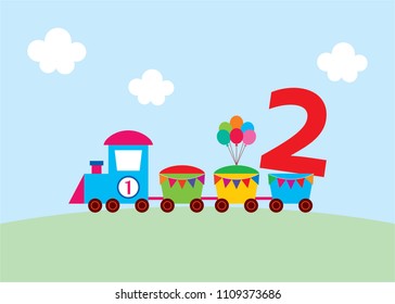 Cute Train 2nd Birthday Greeting Card Stock Vector (Royalty Free ...