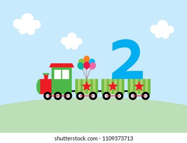 cute train 2nd birthday greeting card vector. cute train happy birthday card.