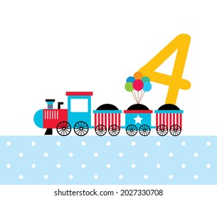 cute train 4th birthday greeting card vector