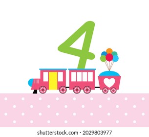 cute train 4th birthday greeting card vector