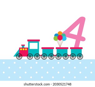cute train 4th birthday greeting card vector