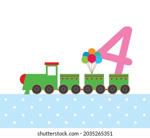 lindo tren 4.º vectores de tarjeta de felicitación de cumpleaños