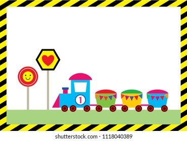 cute train arrival card vector. cute train nursery card.