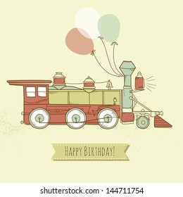 Cute train birthday card for a boy