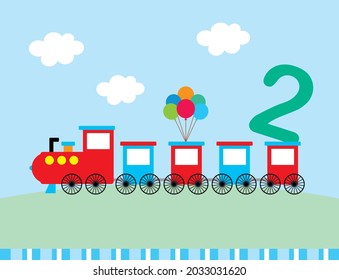 cute train cartoon 2 years old happy birthday greeting card vector