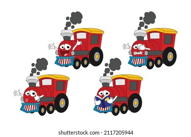 cute train cartoon character set