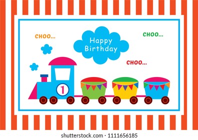 cute train cartoon happy birthday greeting card vector.