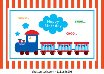 cute train cartoon happy birthday greeting card vector.