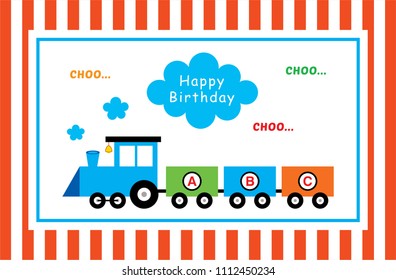 cute train cartoon happy birthday greeting card vector.