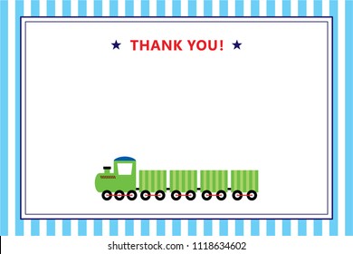cute train cartoon happy birthday thank you card vector. birthday thank you card with train graphic illustration.