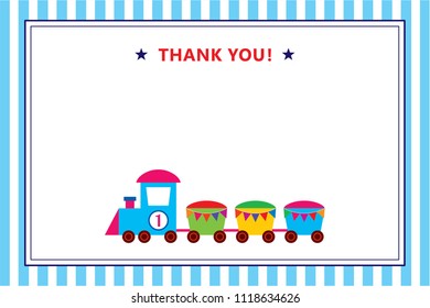 cute train cartoon happy birthday thank you card vector. birthday thank you card with train graphic illustration.