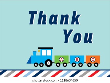 cute train cartoon happy birthday thank you card vector. birthday thank you card with train graphic illustration.