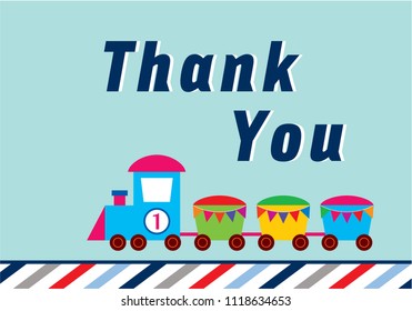 cute train cartoon happy birthday thank you card vector. birthday thank you card with train graphic illustration.