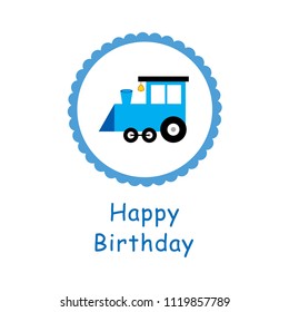 cute train cartoon happy birthday greeting card vector. cute train birthday card.