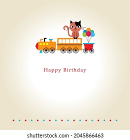 vectores de tarjeta de felicitación de cumpleaños de linaje de tren y gato