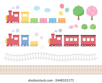 Conjunto de materiales de ilustración de tren lindo