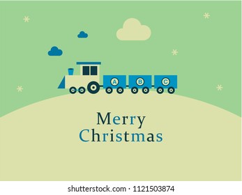 cute train merry christmas greeting card vector. cute train cartoon christmas card.