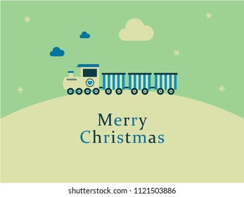 cute train merry christmas greeting card vector. cute train cartoon christmas card.