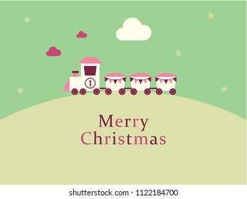 cute train merry christmas greeting card vector. cute train cartoon christmas card.