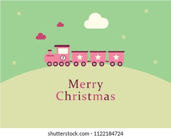 cute train merry christmas greeting card vector. cute train cartoon christmas card.
