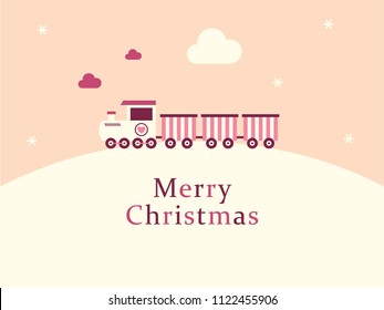 cute train merry christmas greeting card vector. cute train cartoon christmas card.