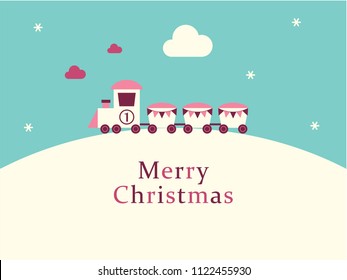 cute train merry christmas greeting card vector. cute train cartoon christmas card.