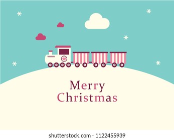 cute train merry christmas greeting card vector. cute train cartoon christmas card.