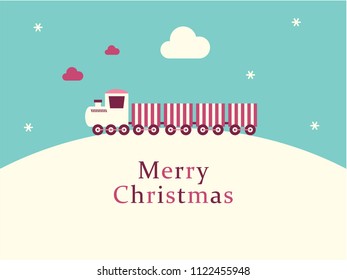 cute train merry christmas greeting card vector. cute train cartoon christmas card.