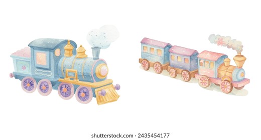 cute train watercolour vector illustration 