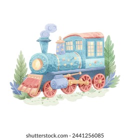 lindo tren acuarela ilustración vectorial 