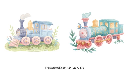 lindo tren acuarela ilustración vectorial 